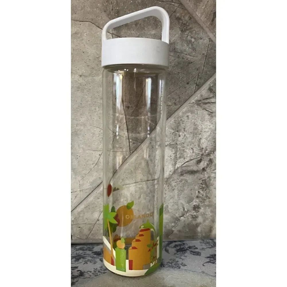 Starbucks Orlando Tall Glass Bottle W Lid You Are Here Collection Tumbler Cold